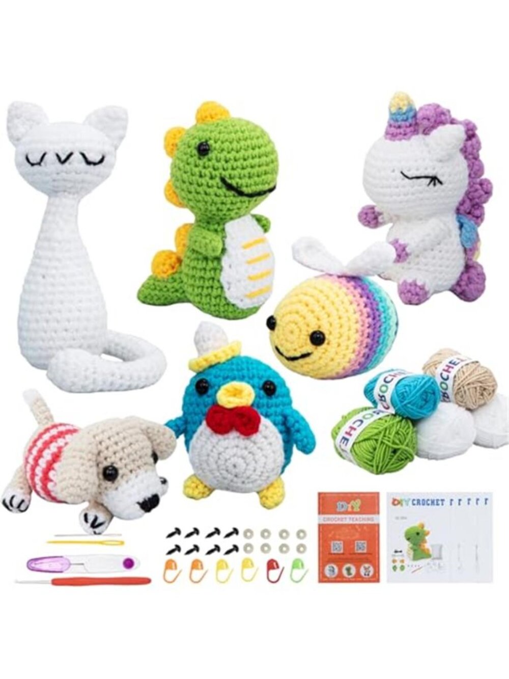 Beginner Crochet Animal Kit DIY Amigurumi Yarn Craft Set with Video Tutorials